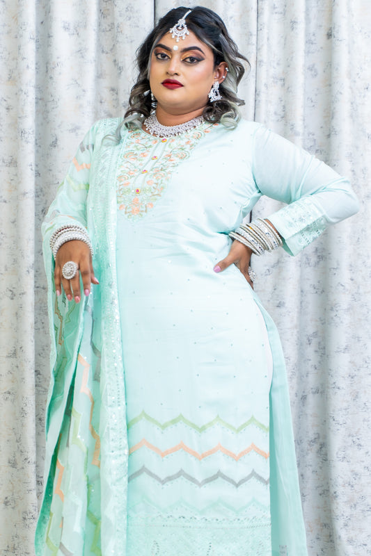 Blue Cotton Punjabi Set with Embroidery