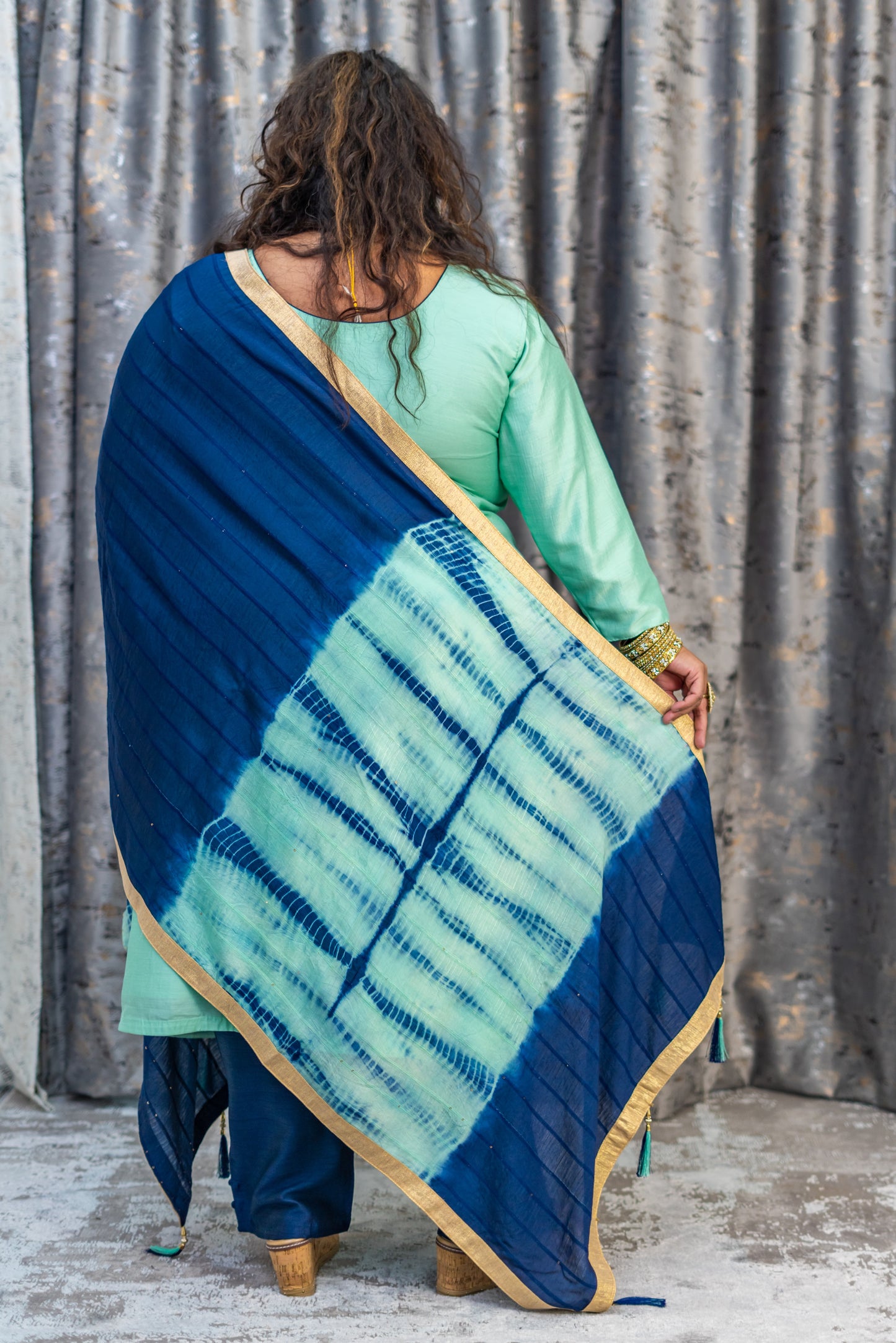 Teal Cotton Punjabi Set with Embroidery