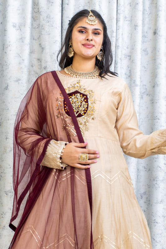 Beige Tissue Silk Punjabi Set