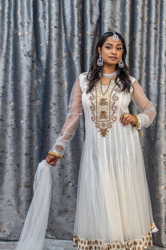 White Net Punjabi with Swarovski Stone Work