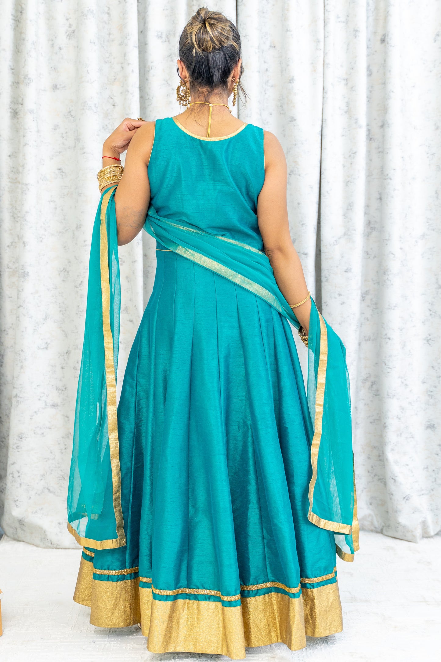 Teal Taffeta Silk Punjabi Set