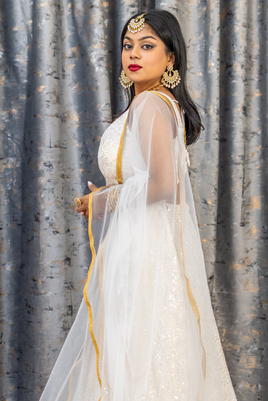 White Cotton Lehenga Set with Embroidery