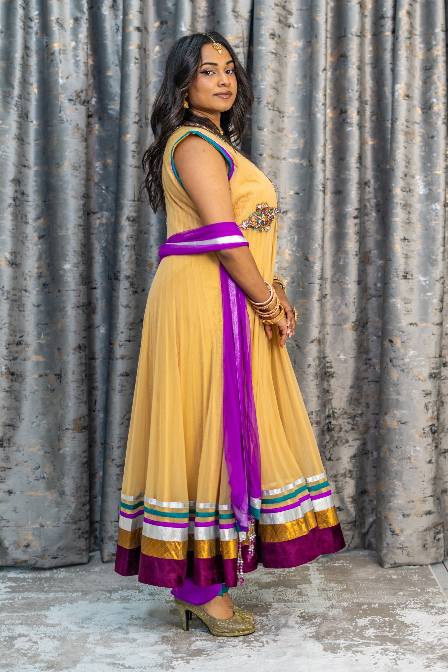 Multi Coloured Net Punjabi Set with Swarovski Stone Work