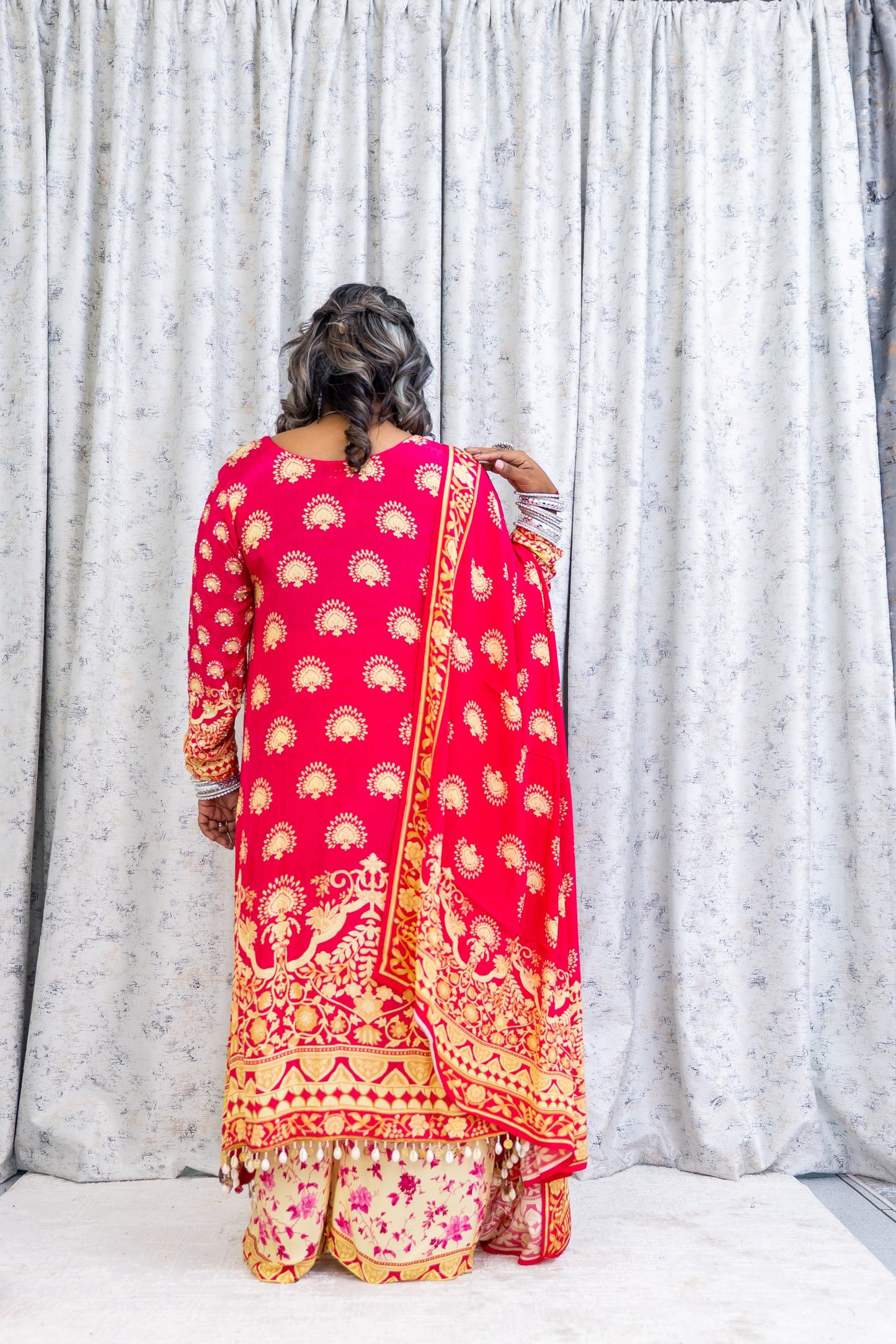 Pink Printed Chinon Silk Punjabi Set