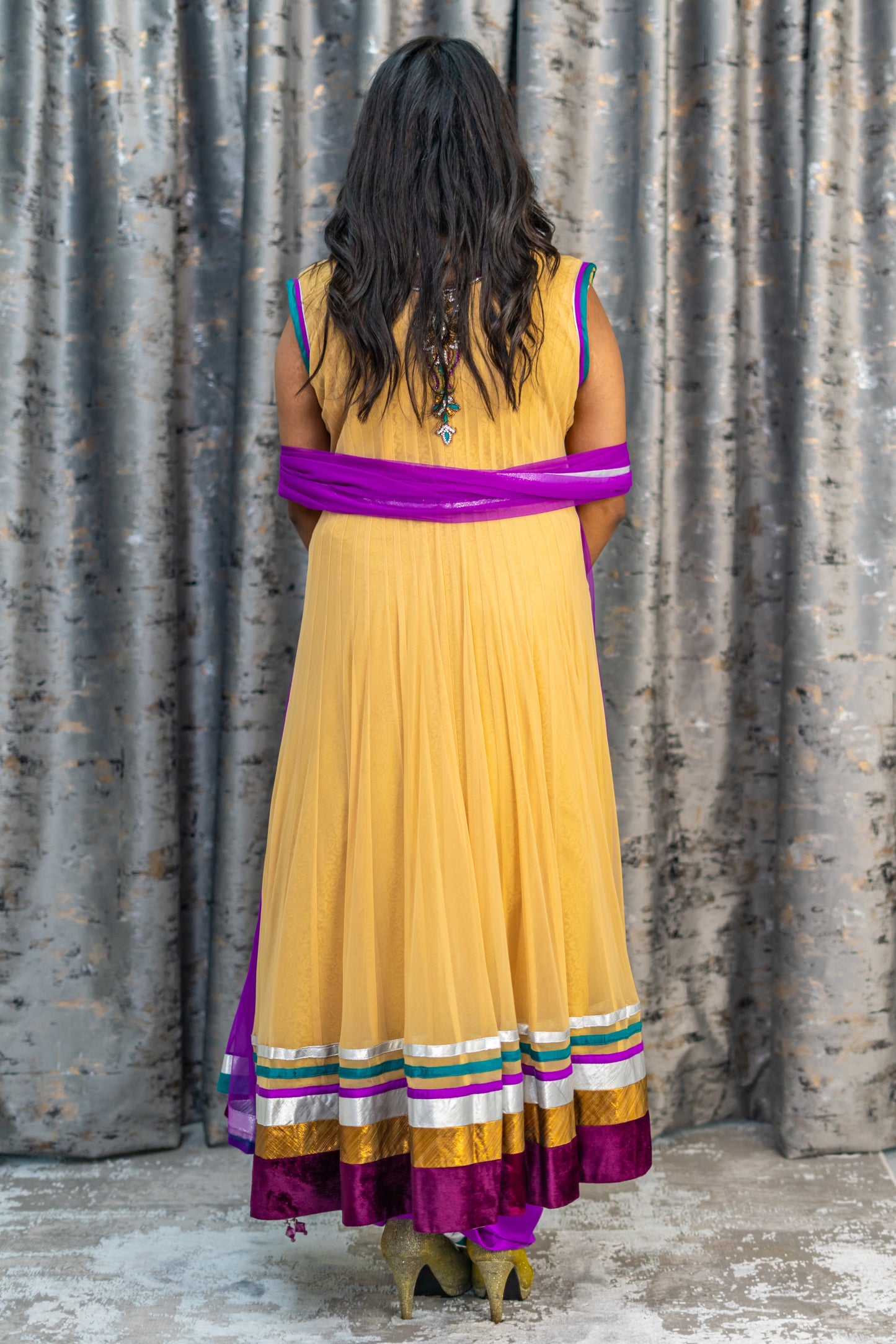 Multi Coloured Net Punjabi Set with Swarovski Stone Work