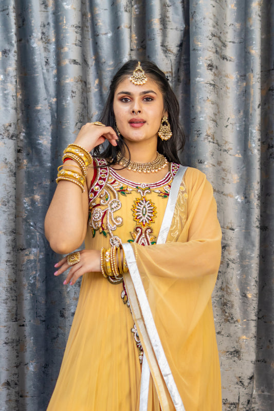 Beige Net Punjabi Set with Swarovski Stone Work