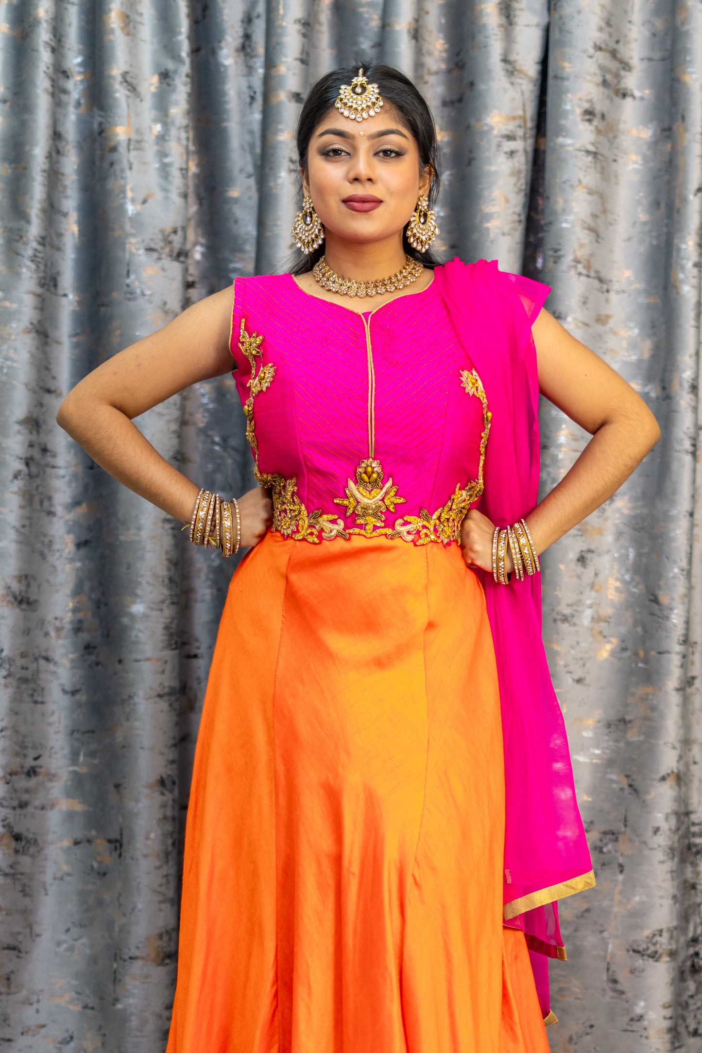 Pink & Orange Cotton Punjabi Set