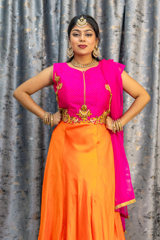 Pink & Orange Cotton Punjabi Set