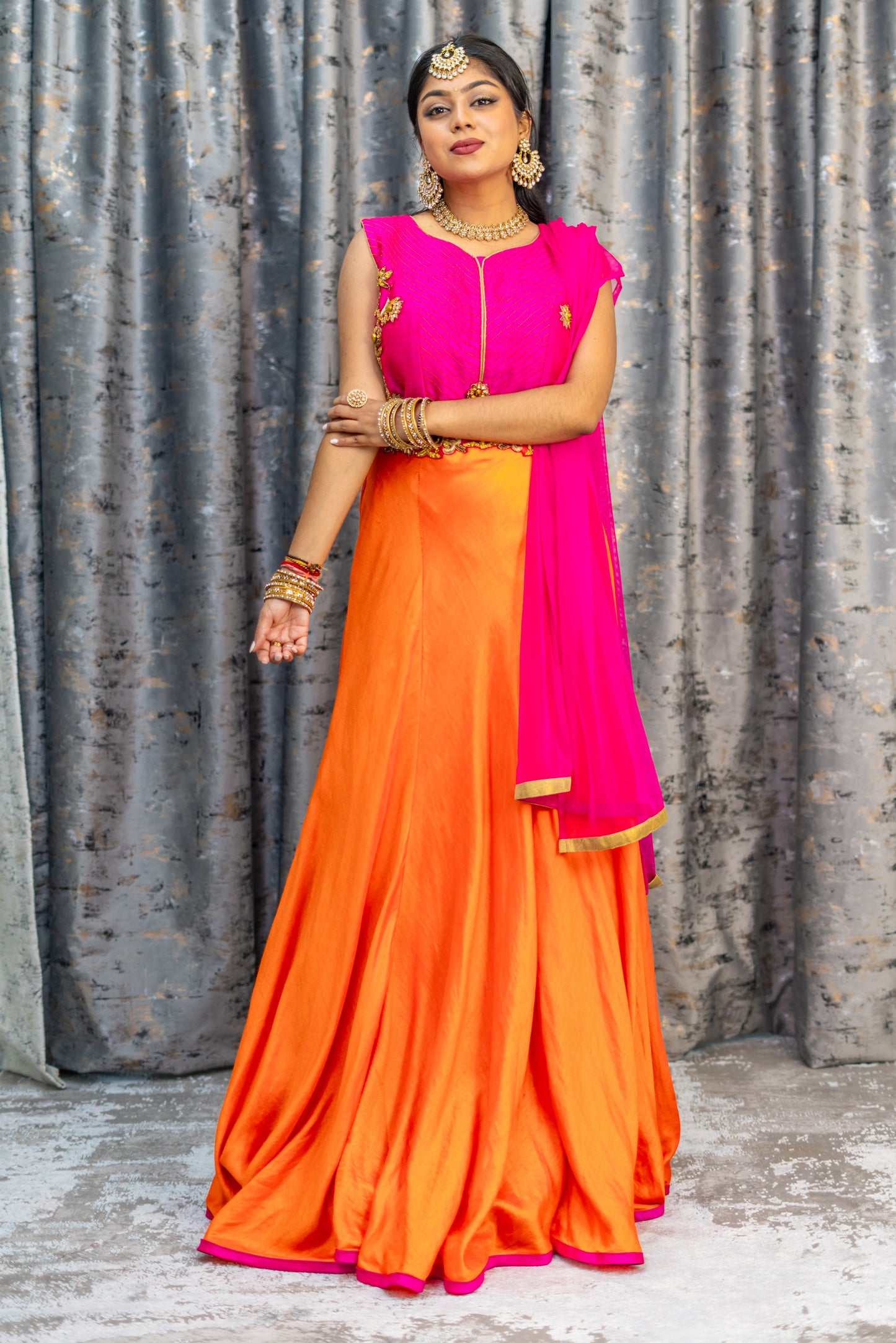 Pink & Orange Cotton Punjabi Set