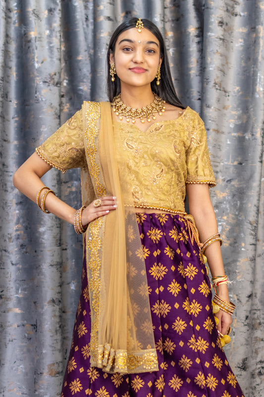 Deep Purple Brocade Lehenga Set