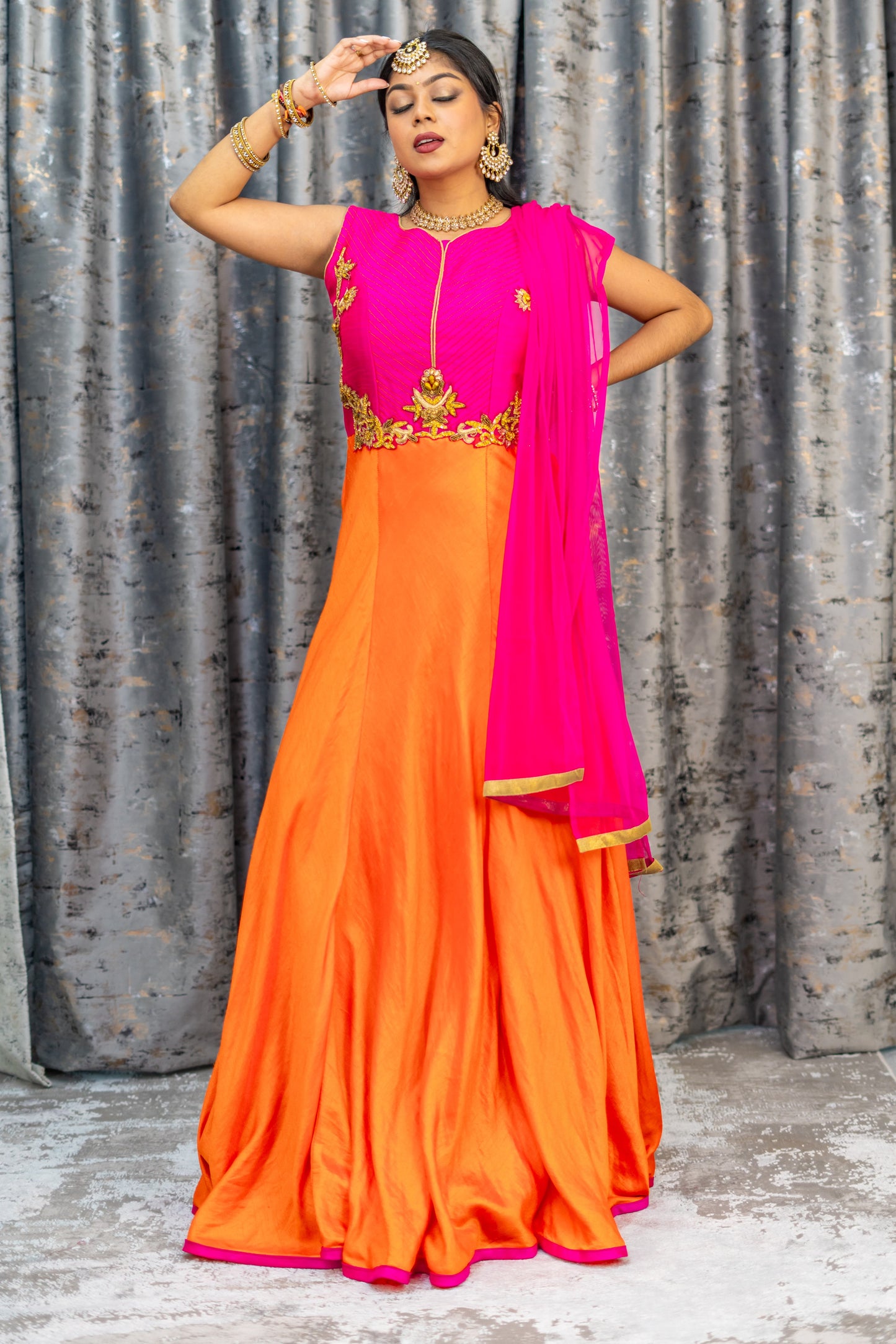 Pink & Orange Cotton Punjabi Set