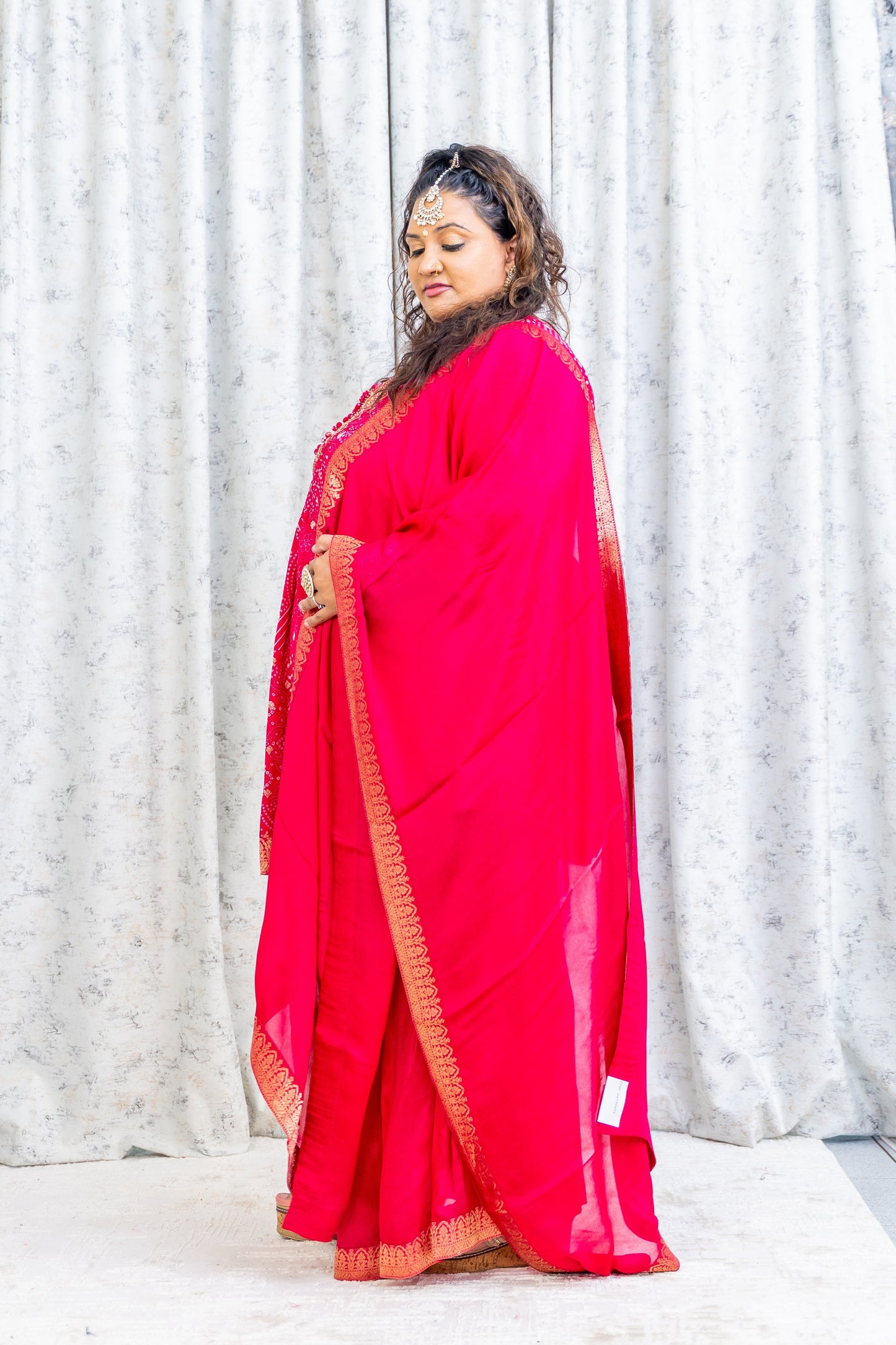Pink Satin Bandhani Print Punjabi Set