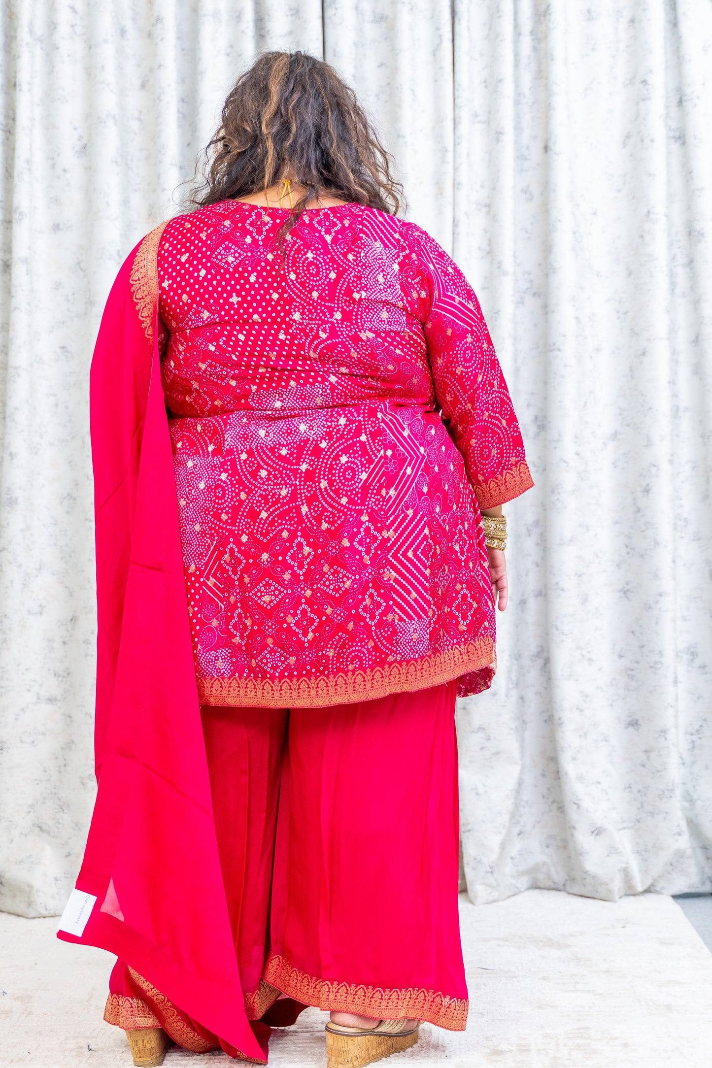 Pink Satin Bandhani Print Punjabi Set