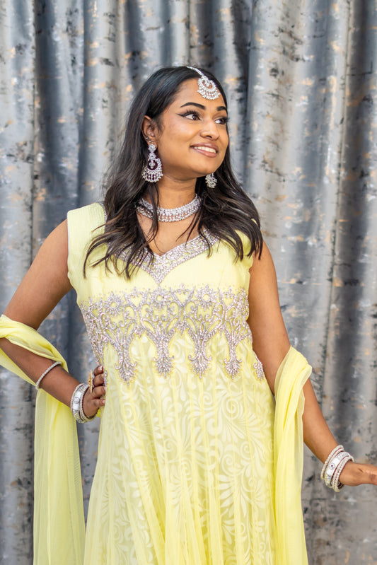 Yellow Net Punjabi Set with Swarovski Stone Work
