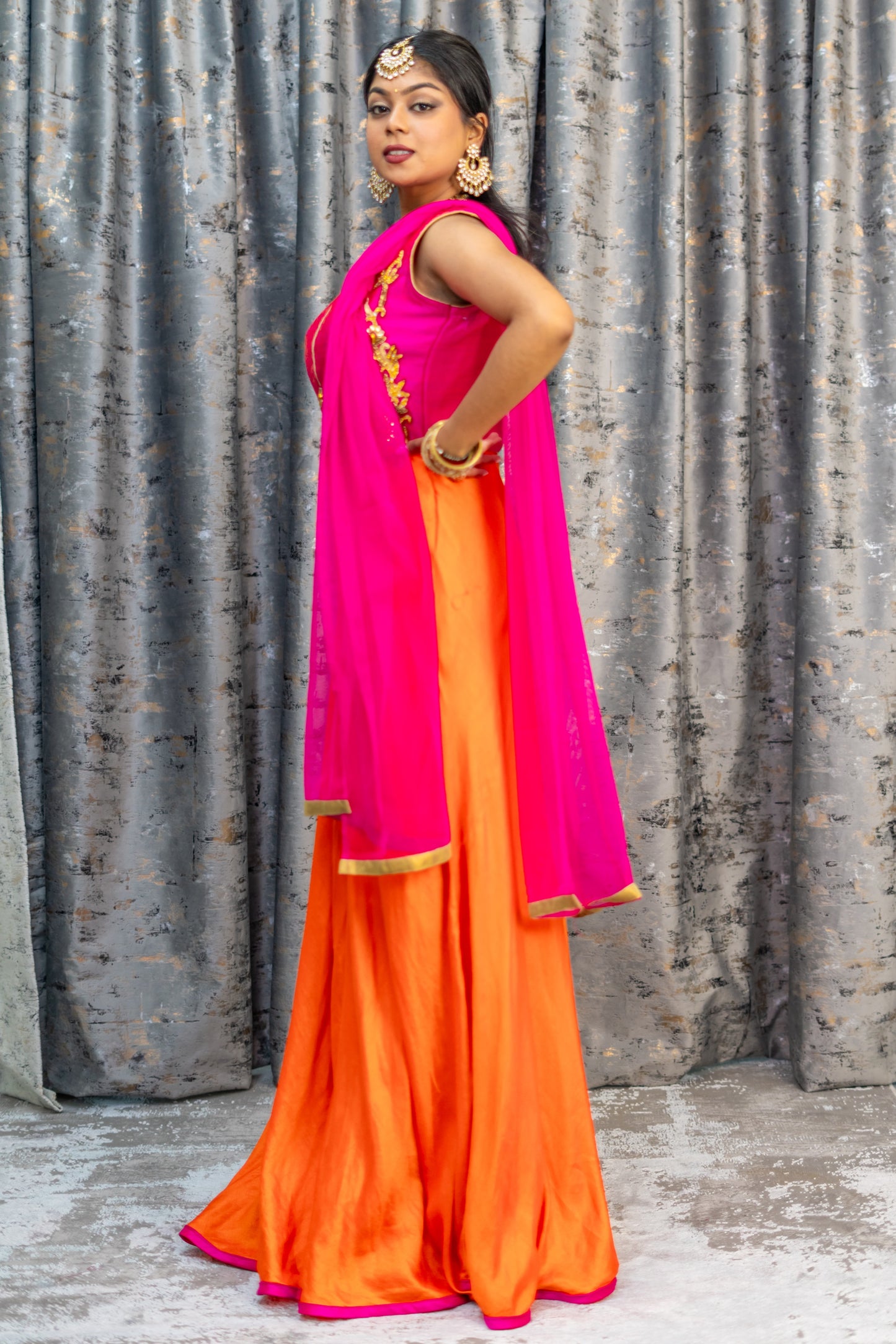 Pink & Orange Cotton Punjabi Set