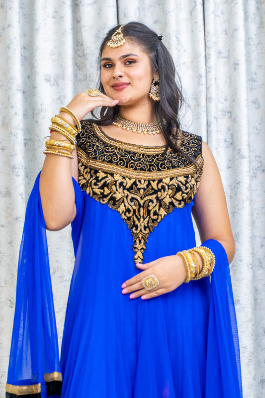 Royal Blue Net Punjabi Set with Swarovski Stone Work