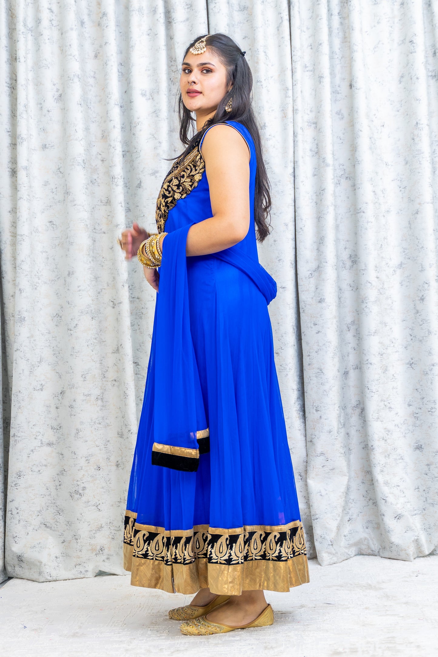 Royal Blue Net Punjabi Set with Swarovski Stone Work