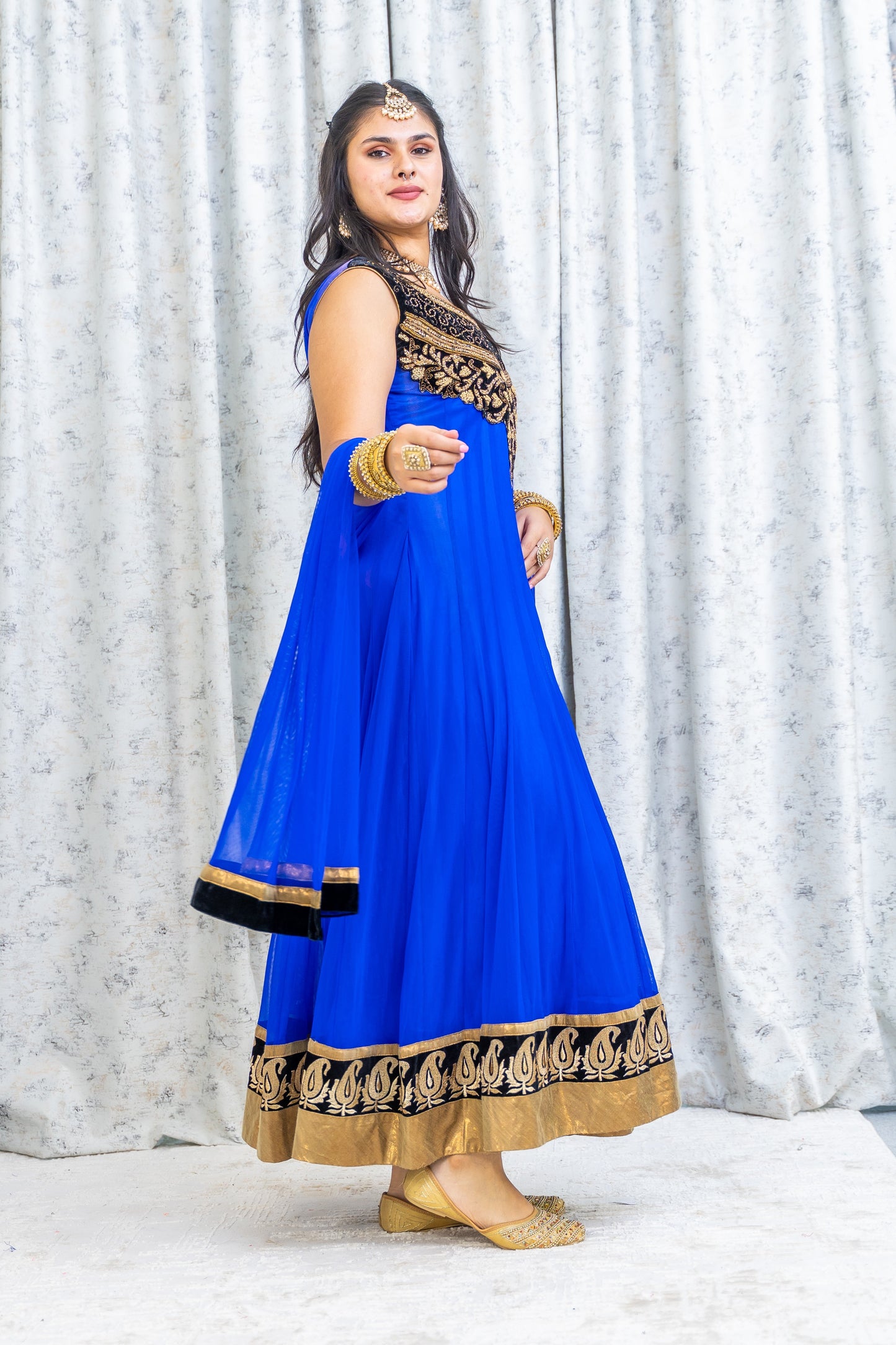 Royal Blue Net Punjabi Set with Swarovski Stone Work