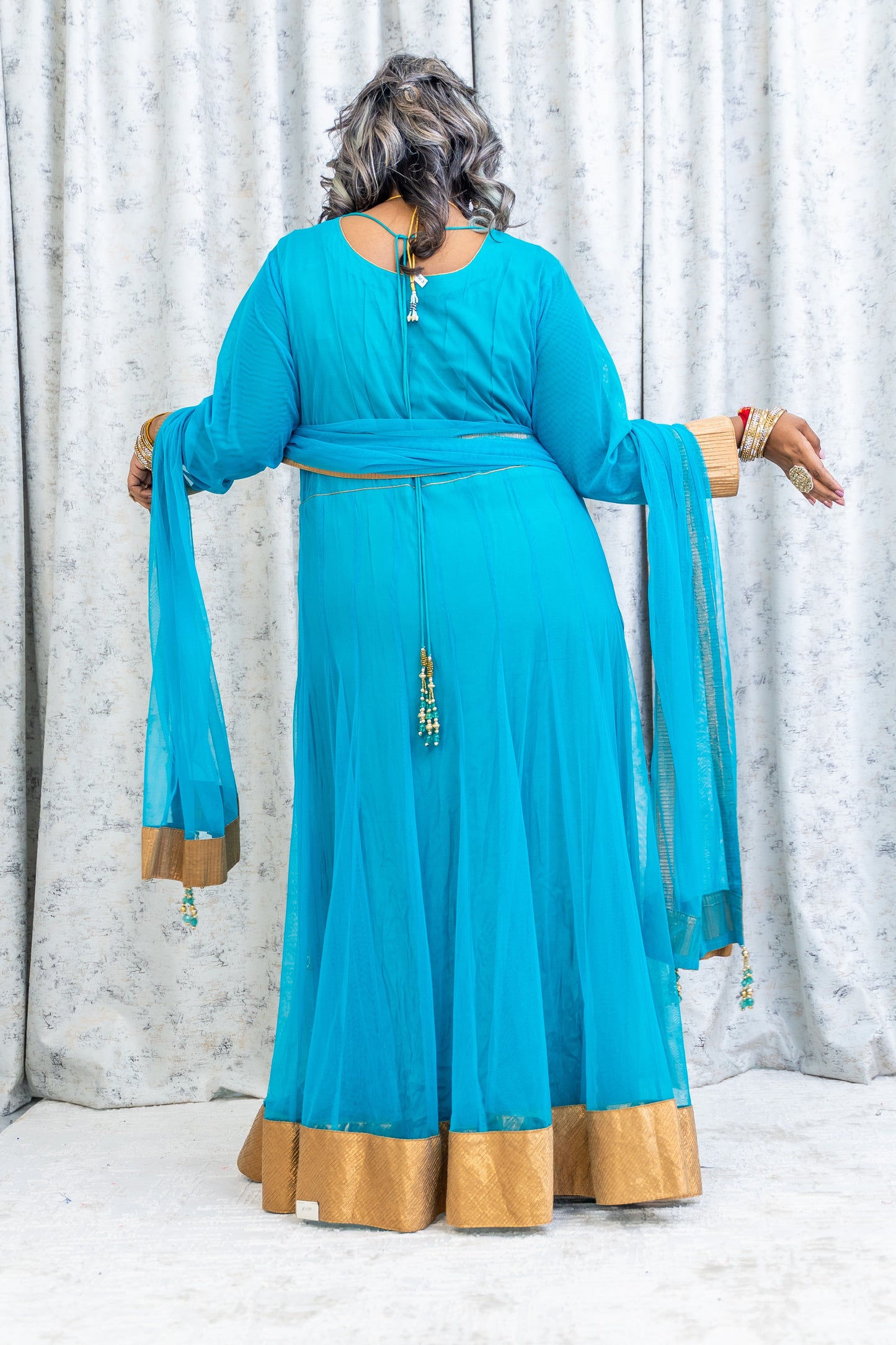 Teal Blue Net Punjabi Set with Swarovski Stone Work