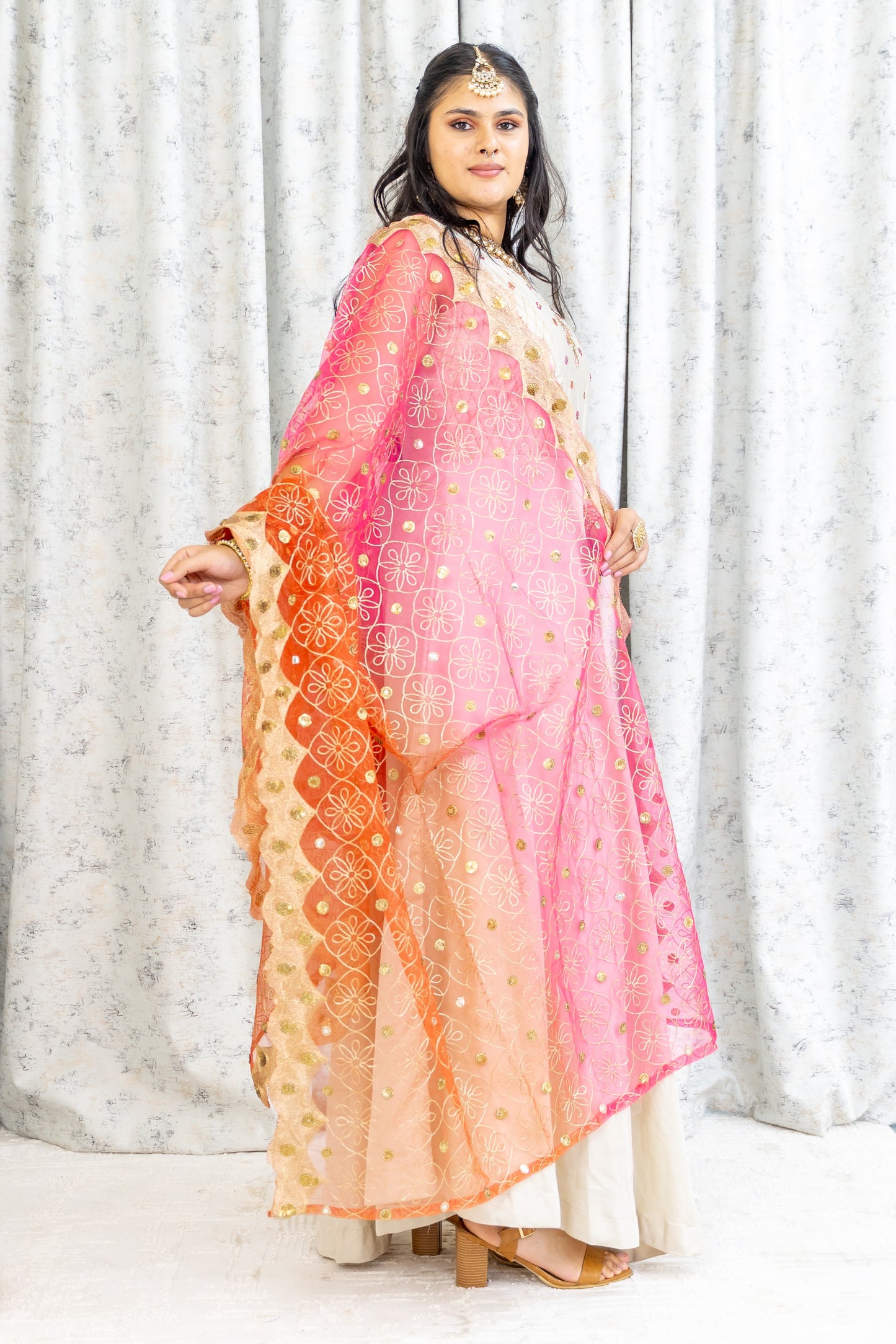 Cream Cotton Anarkali Set with Embroidery