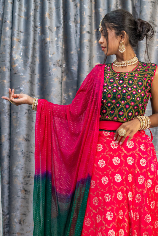 Pink Brocade Lehenga Set