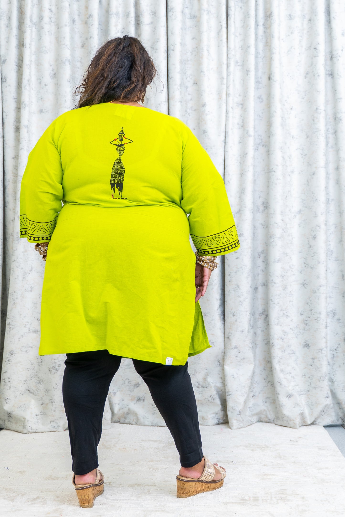 Green Printed Cotton Kurti Top
