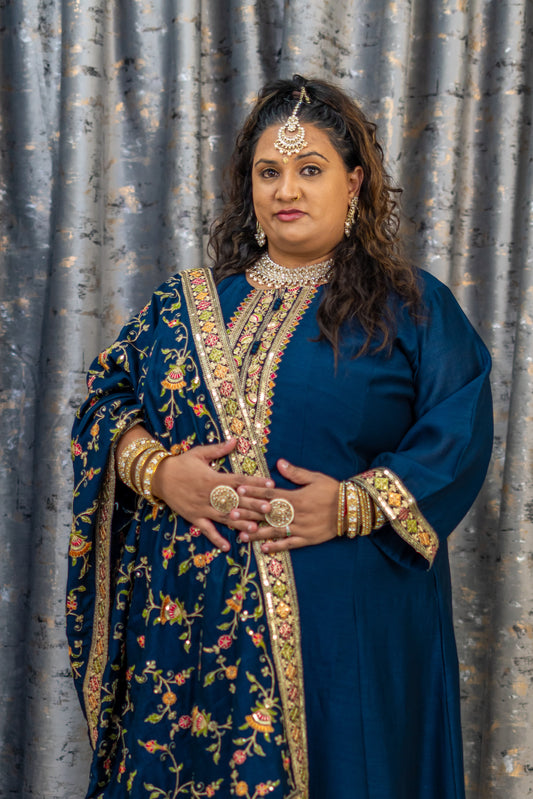 Royal Blue Cotton Punjabi Set with Embroidery