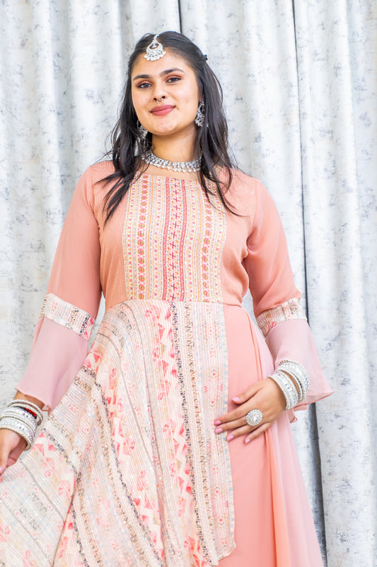 Pink Floral Printed Crepe Kurti Top