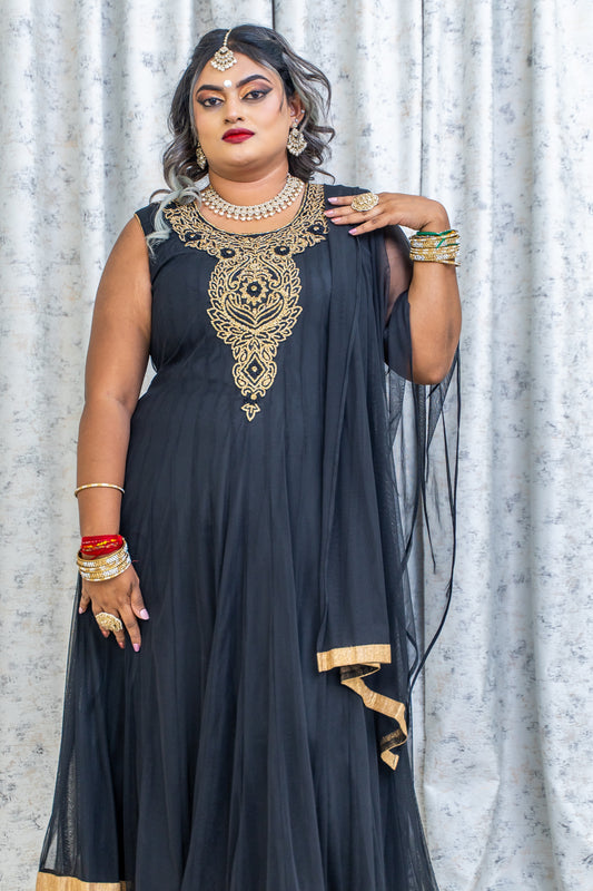 Black Net Punjabi Set with Swarovski Stone Work