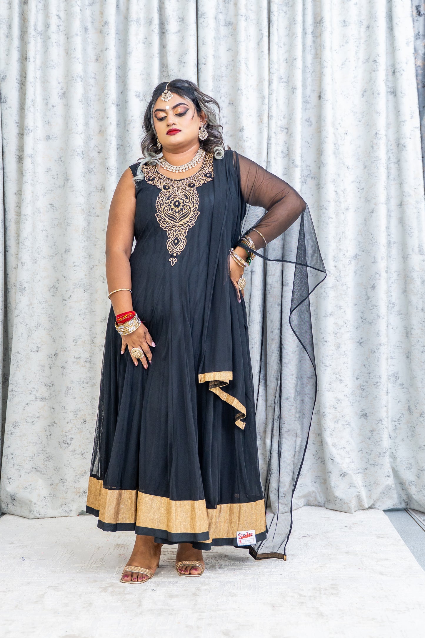 Black Net Punjabi Set with Swarovski Stone Work