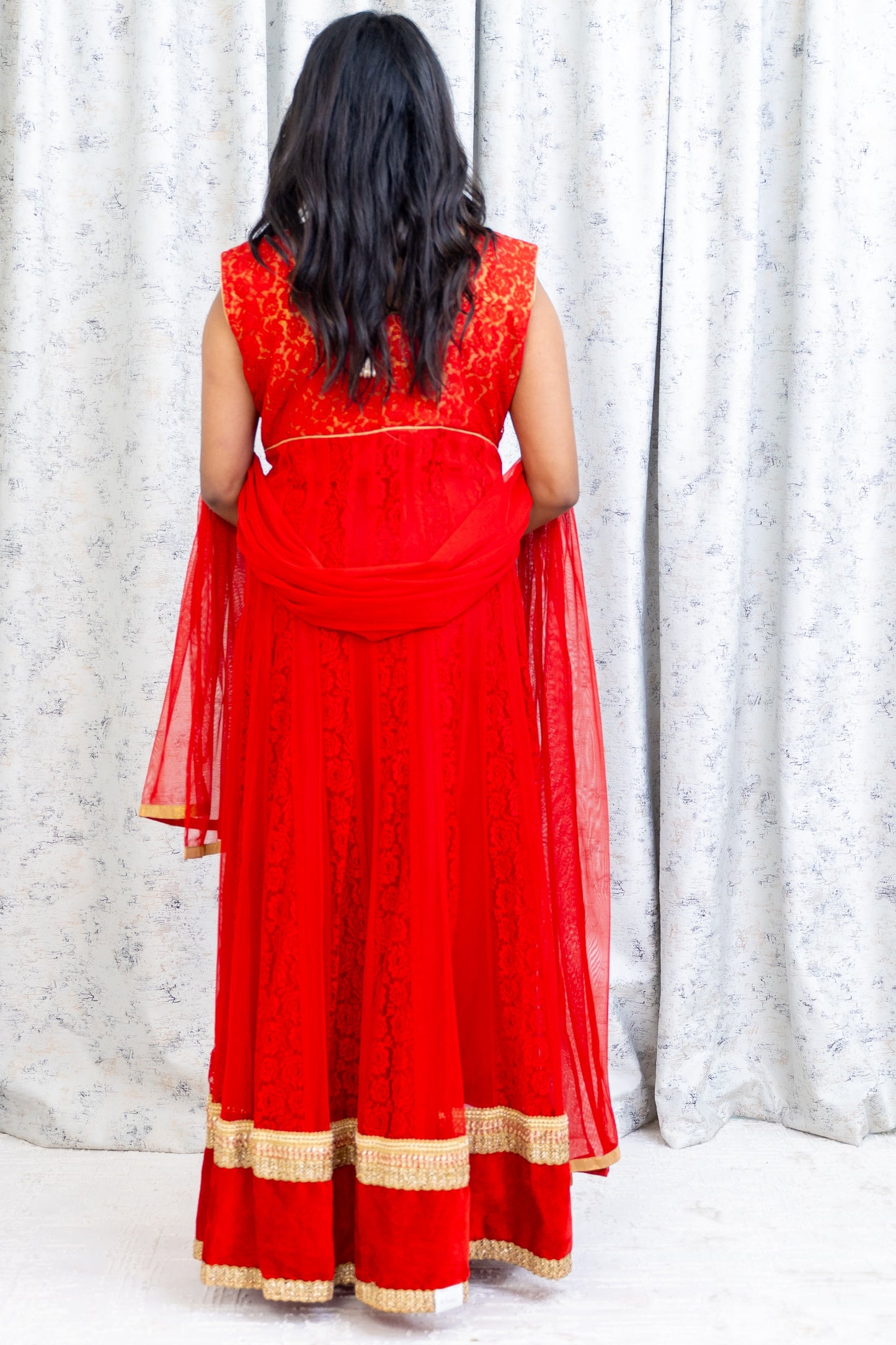Red Net Punjabi Set with Swarovski Stone Work
