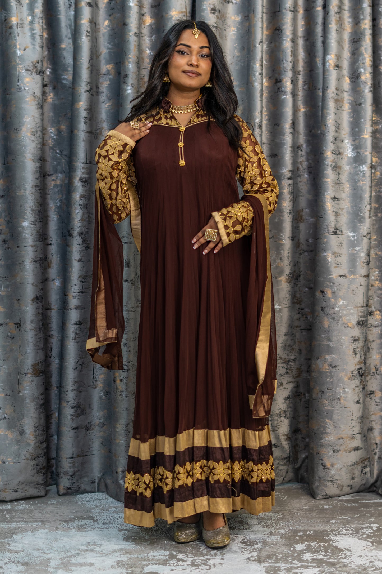 Brown Net Punjabi Set