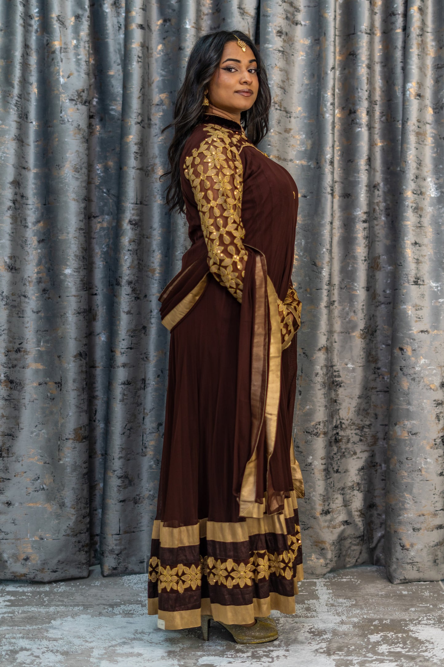 Brown Net Punjabi Set