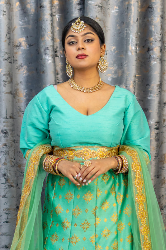 Teal Brocade Lehenga Set