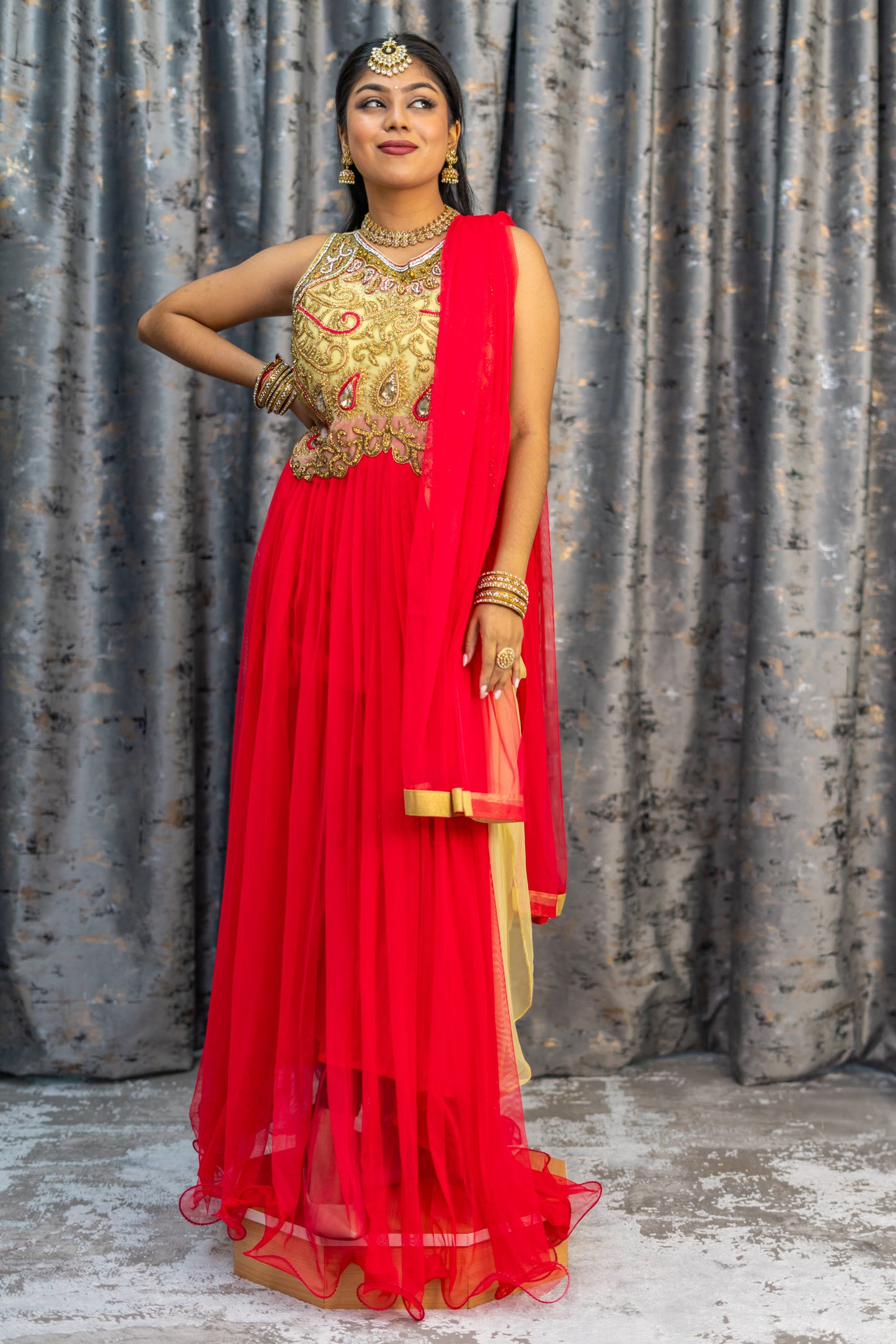 Red Net Punjabi Set with Swarovski Stone Work
