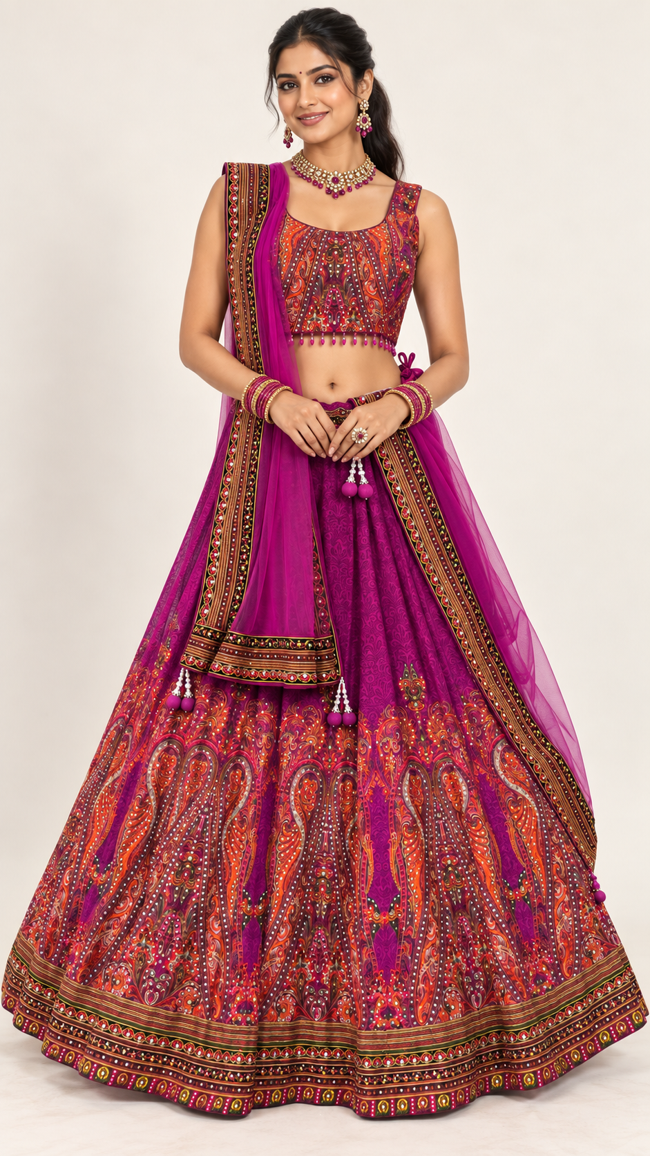 Kun Kum Purple Fully Flare Crepe Lehenga