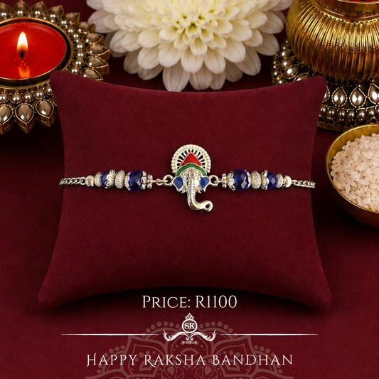 Blue Colourful Ganesh 925 Sterling Silver Designer Bracelet