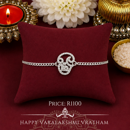 Tamil Aum Cubic Zirconia 925 Sterling Silver Bracelet