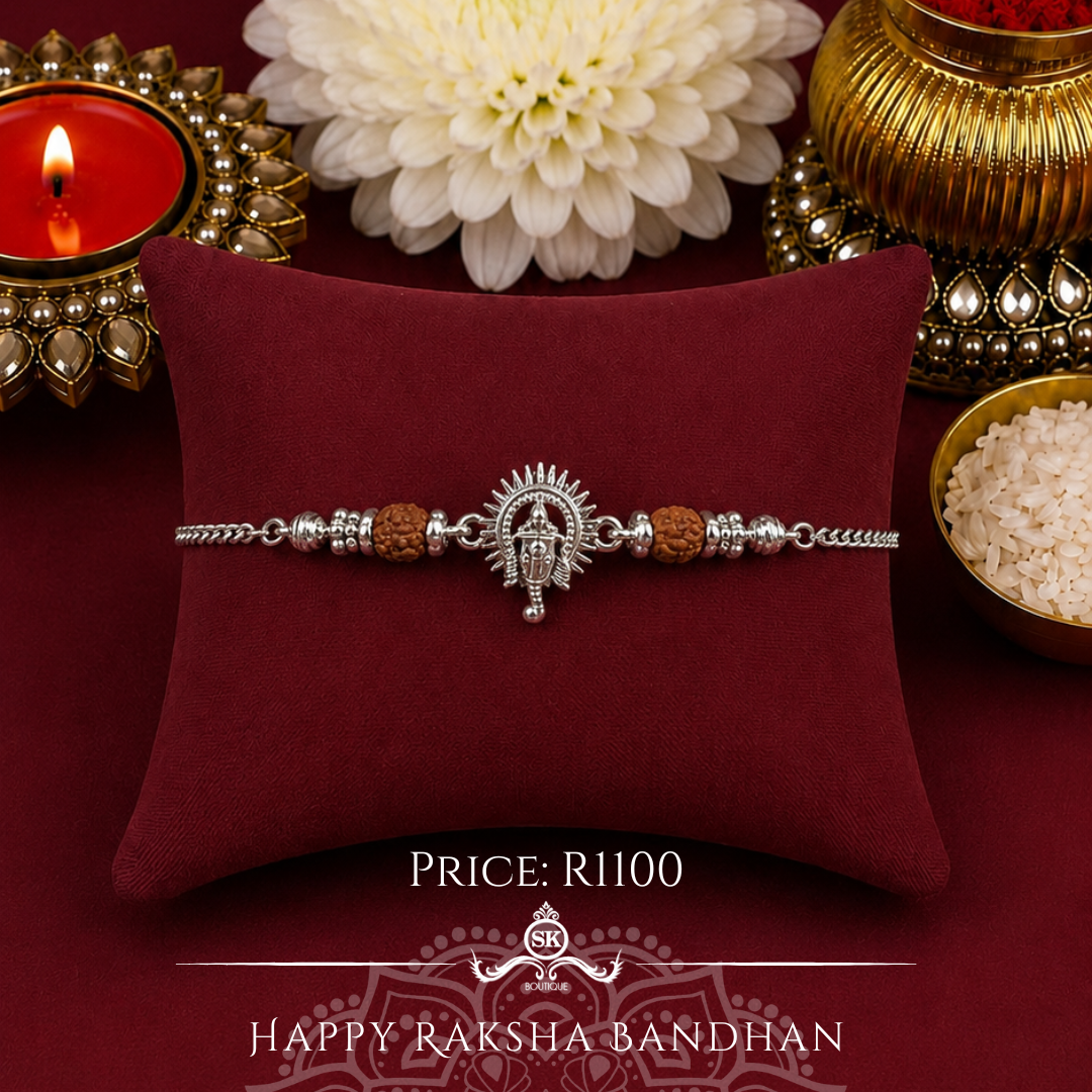 Small Ganesha with Rudraksh Sterling Silver Designer Bracelet