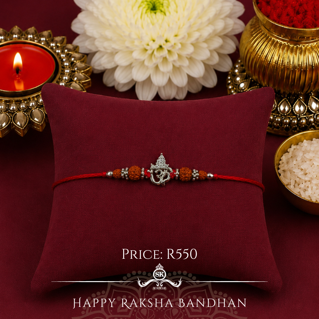 Mini Aum with Rudraksh Sterling Silver Designer Rakhi