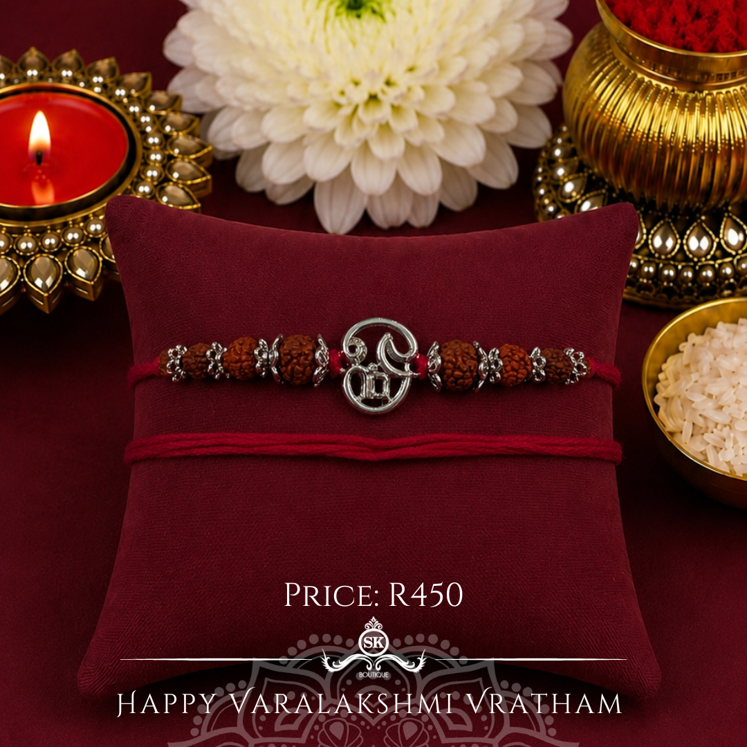 Plain Tamil Aum with Rudraksh 925 Sterling Silver Designer Laxmi String