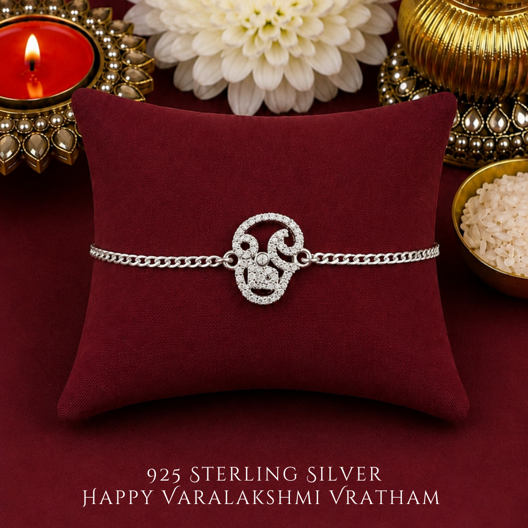 Tamil Aum Cubic Zirconia 925 Sterling Silver Bracelet