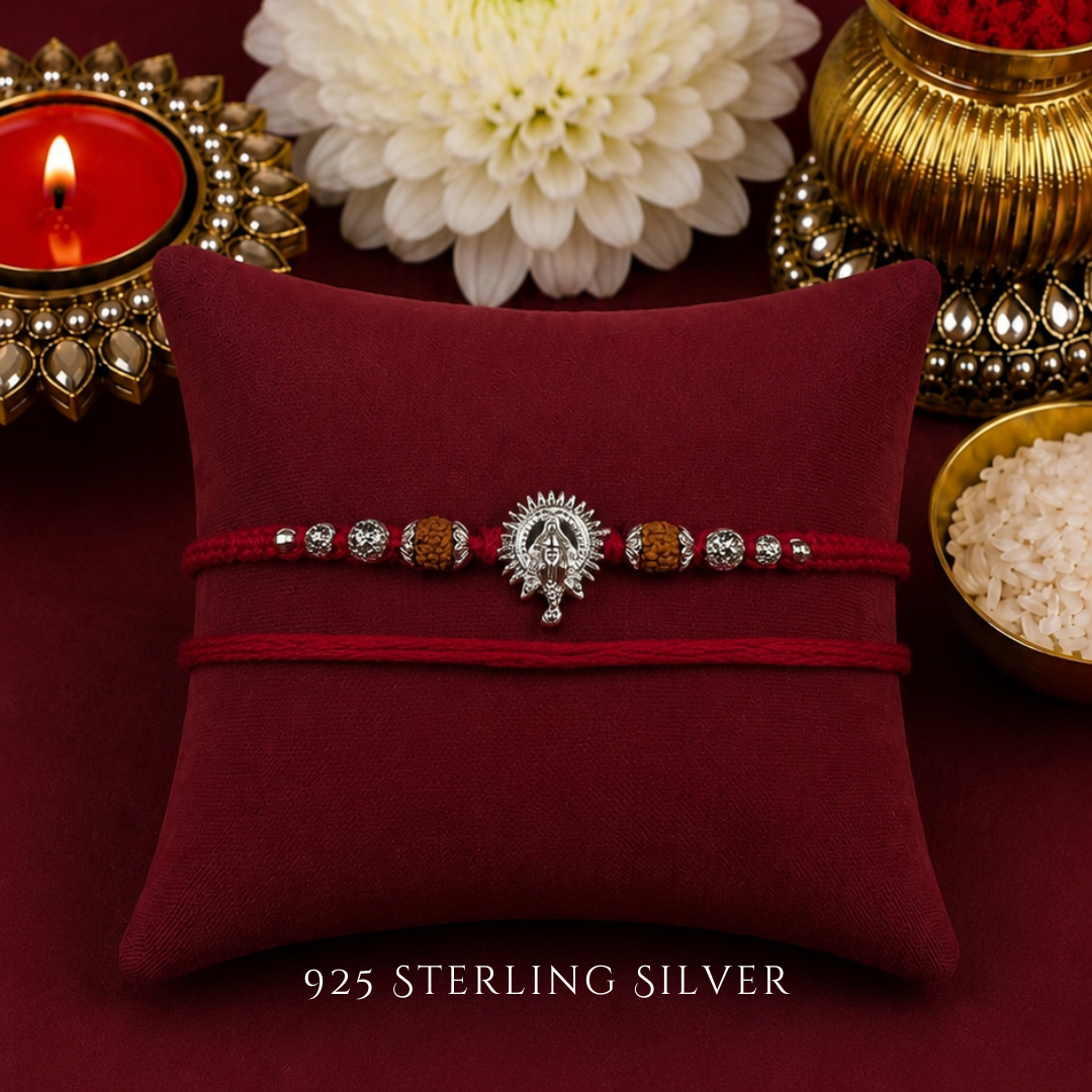 Knotted Ganesha with Rudraksh 925 Sterling Silver Designer Laxmi String