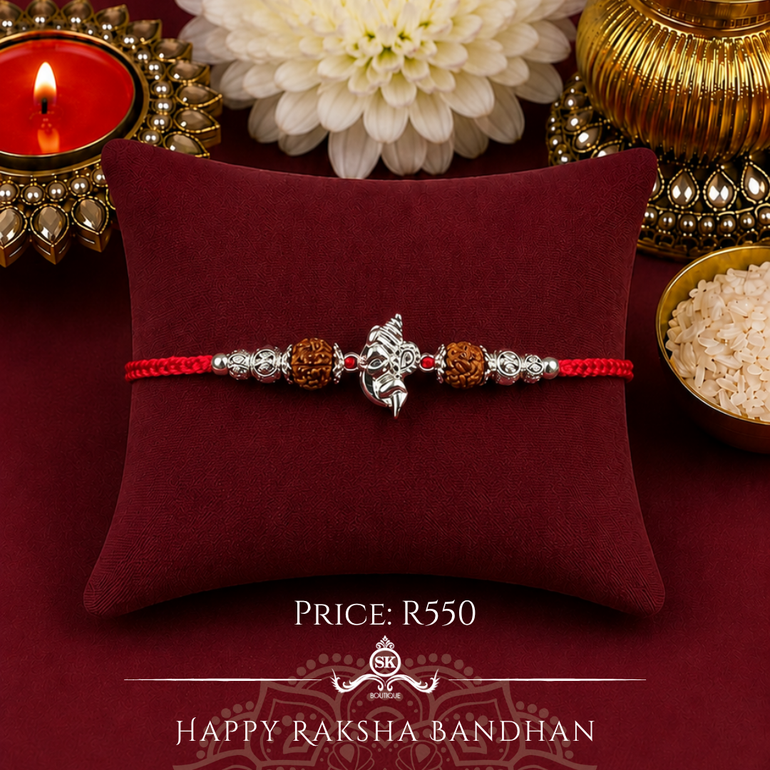 Ganesh with Rudraksh 925 Sterling Silver Rakhi