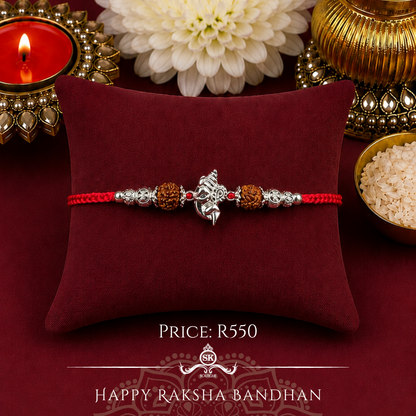 Ganesh with Rudraksh 925 Sterling Silver Rakhi