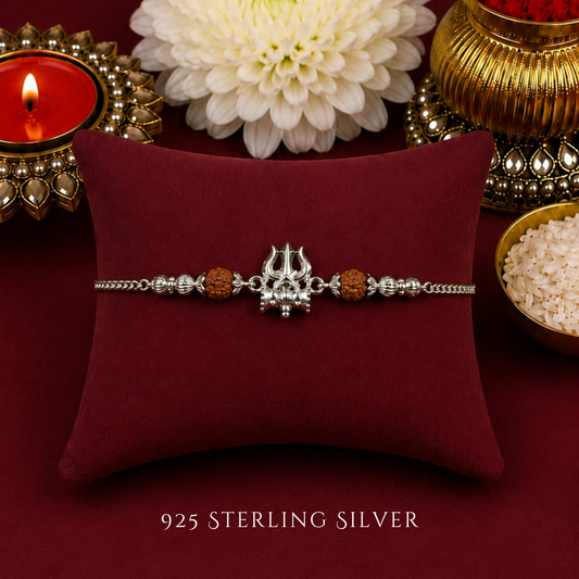 Mini Trishul with Rudraksh Sterling Silver Designer Bracelet