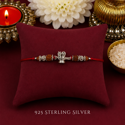 Mini Shivling with Rudraksh Sterling Silver Designer Rakhi