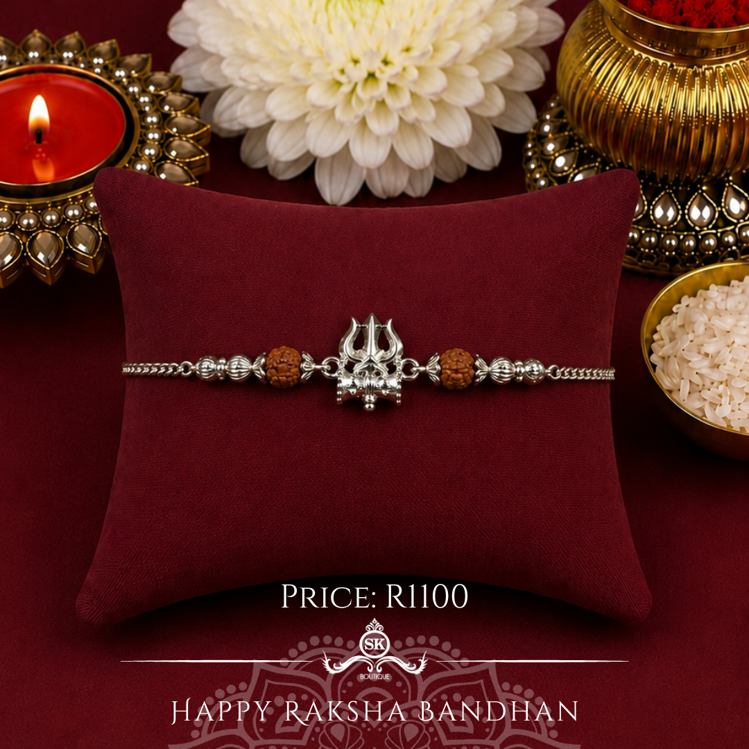 Mini Trishul with Rudraksh Sterling Silver Designer Bracelet
