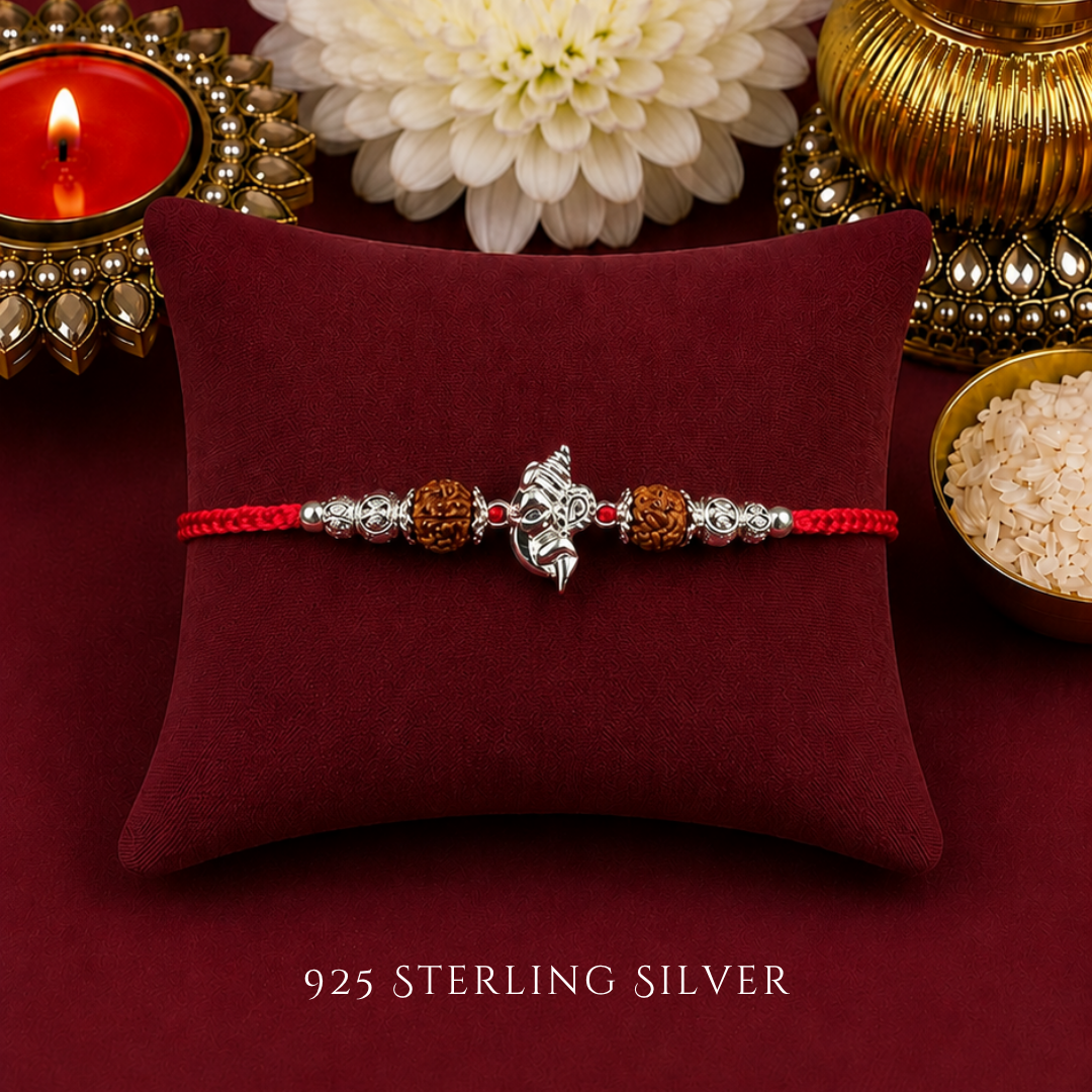 Ganesh with Rudraksh 925 Sterling Silver Rakhi
