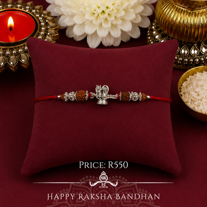 Mini Shivling with Rudraksh Sterling Silver Designer Rakhi